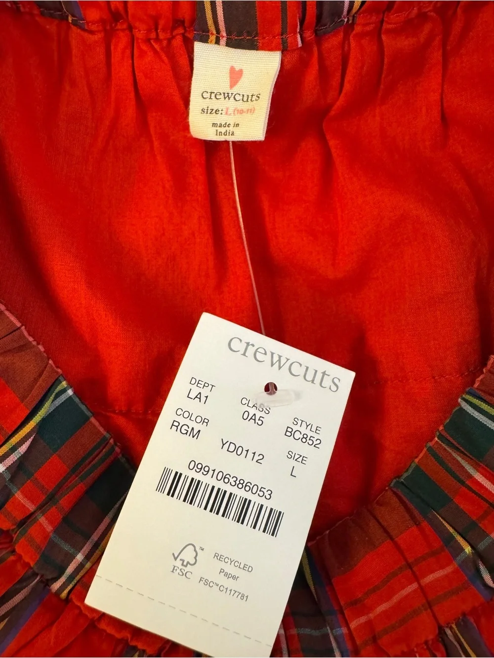 Crewcuts J.Crew NWT Girls Tiered Red Tartan Plaid Ruffle Skirt Size Large 10-12